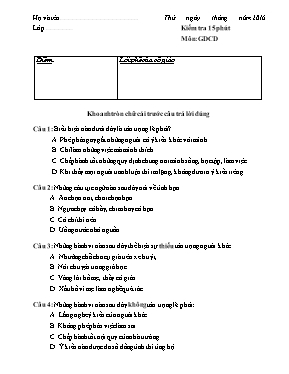 Đề kiểm tra 15p học kì I Giáo dục công dân lớp 8 - Năm học 2016-2017